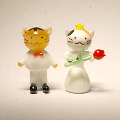 画像1: ネコさんカップル　結婚祝い　ガラス細工　雑貨　置物