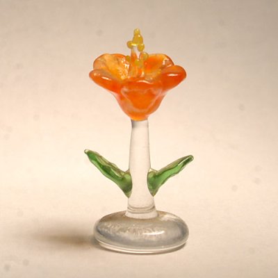 画像1: ハイビスカス　オレンジ　花　ガラス細工　雑貨　置物