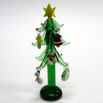 画像1: クリスマスツリー　10.3cm（丸台）　Ｍ　５Ｐ　クリスマス　ガラス細工　雑貨　置物