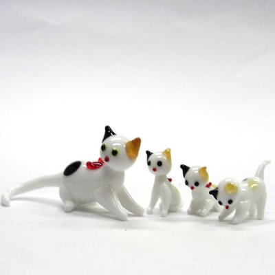 画像1: 日本ネコ　親子４匹セット　ガラス細工　雑貨　置物