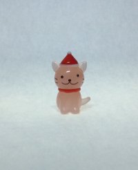 サンタ帽子ネコ　ピンク　クリスマス　ガラス細工　雑貨　置物