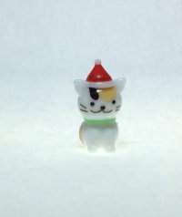 サンタ帽子ネコ　ミケ　クリスマス　ガラス細工　雑貨　置物