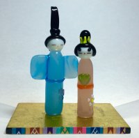 ひな人形（雛人形）　立ち雛　Ｌ　ライトブルー　セット　台付き　ひなまつり　ガラス細工　雑貨　置物