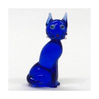 ねこ（猫）　４色シャムネコ　ブルー　ガラス細工　雑貨　置物