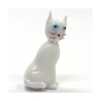 ねこ（猫）　４色シャムネコ　ホワイト　ガラス細工　雑貨　置物