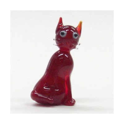 画像1: ねこ（猫）　４色シャムネコ　レッド　ガラス細工　雑貨　置物