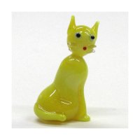 ねこ（猫）　４色シャムネコ　イエロー　ガラス細工　雑貨　置物