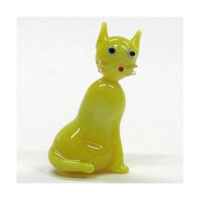 画像1: ねこ（猫）　４色シャムネコ　イエロー　ガラス細工　雑貨　置物