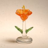 画像: ハイビスカス　オレンジ　花　ガラス細工　雑貨　置物