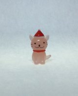 画像: サンタ帽子ネコ　ピンク　クリスマス　ガラス細工　雑貨　置物
