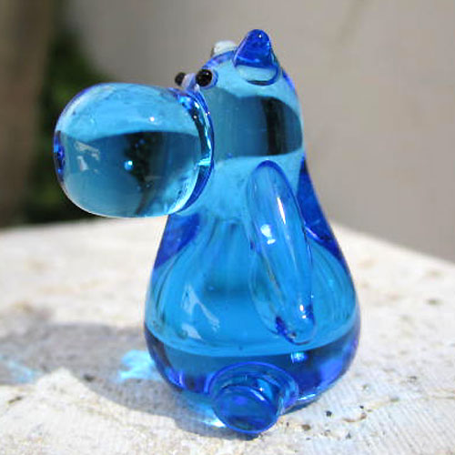 画像: ブルーのカバさん　ガラス細工　雑貨　置物