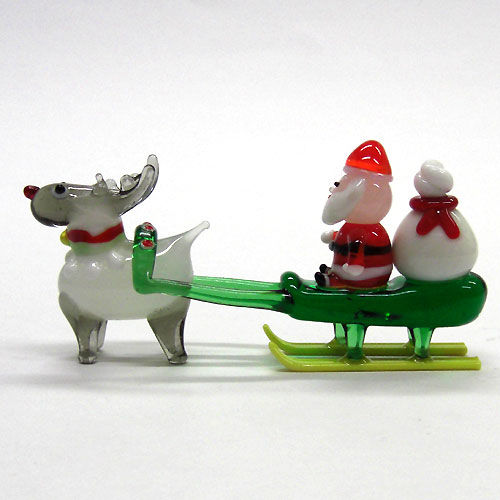 画像: サンタそり＆赤鼻のトナカイ　ホワイト　クリスマス　ガラス細工　雑貨　置物