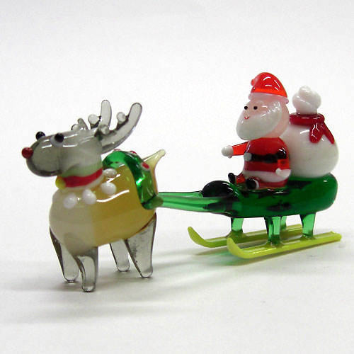 画像1: サンタそり＆赤鼻のトナカイ　ブラウン　クリスマス　ガラス細工　雑貨　置物