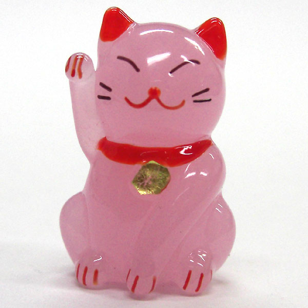 招き猫のガラス細工 カラー招き猫 ピンク