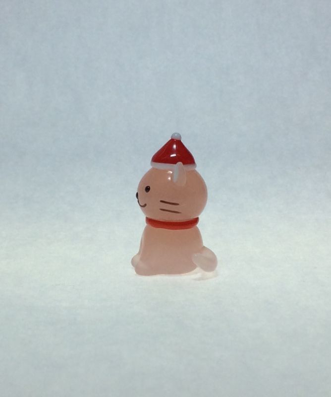 画像2: サンタ帽子ネコ　ピンク　クリスマス　ガラス細工　雑貨　置物