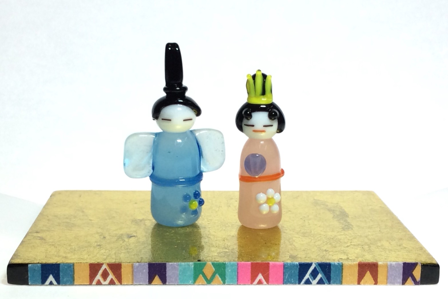 画像1: ひな人形（雛人形）　立ち雛　Ｓ　ライトブルー　セット　台付き　ひなまつり　ガラス細工　雑貨　置物